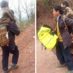 Китаец носит сына в школу на спине, преодолевая 30 км ежедневно